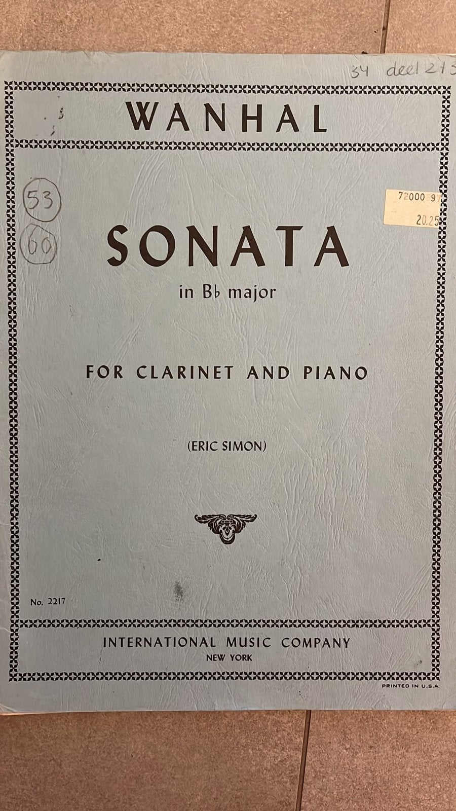 Wanhal Sonate in Bes voor Klarinet en Piano, Muziek en Instrumenten, Bladmuziek, Gebruikt, Klassiek, Ophalen of Verzenden, Klarinet