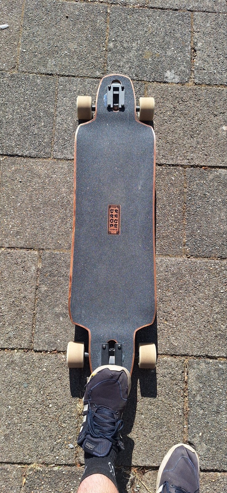 Oxelo Longboard met Japanse Draak Design, Sport en Fitness, Skateboarden, Ophalen of Verzenden, Gebruikt, Skateboard, Longboard