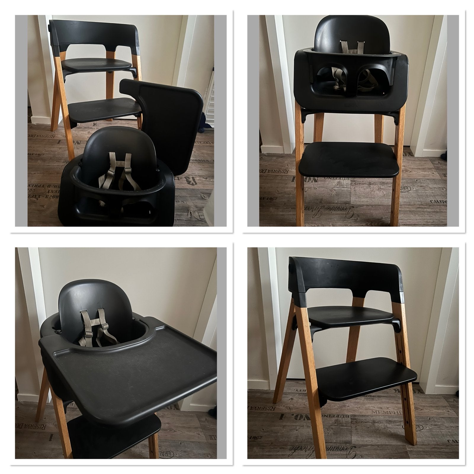 Stokke Steps kinderstoel met eiken poten en babyset, Ophalen, Zo goed als nieuw, Meegroeistoel, Afneembaar eetblad