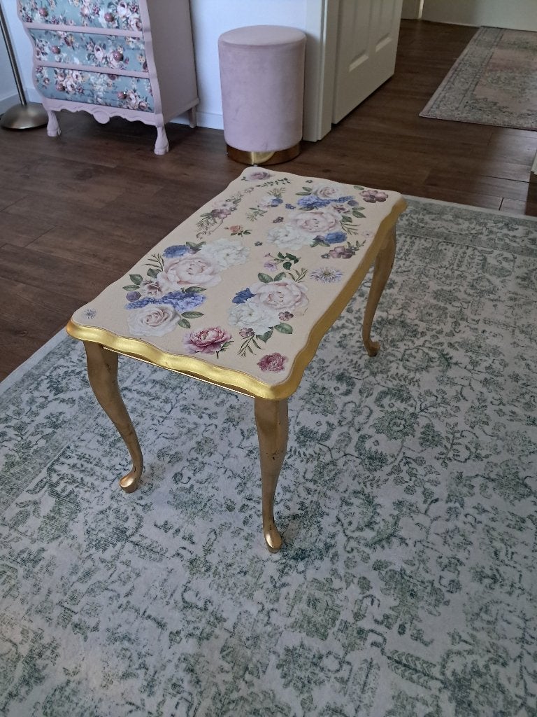 Apart bijzettafeltje, salontafel met rozen en goud, Huis en Inrichting, Tafels | Salontafels, Ophalen, Gebruikt, 50 tot 100 cm