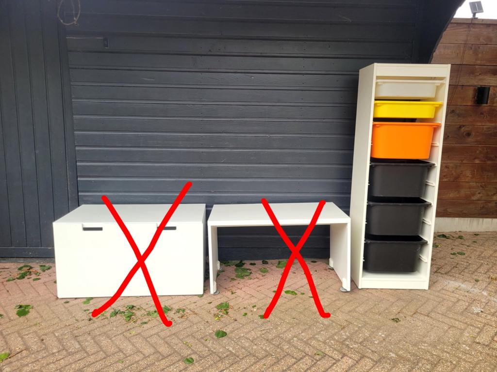 IKEA SMÅSTAD bureaus (2x) met lade en opbergkast, Ophalen, Gebruikt, 105 cm of meer, Minder dan 50 cm