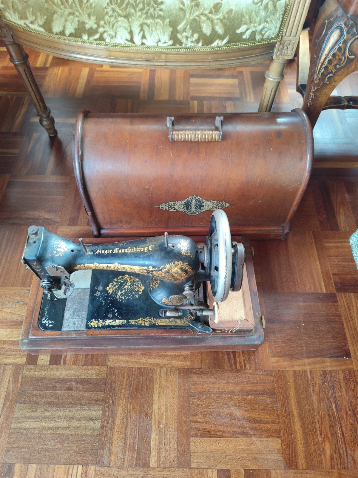Antieke Singer Naaimachine met Houten Kist, Ophalen