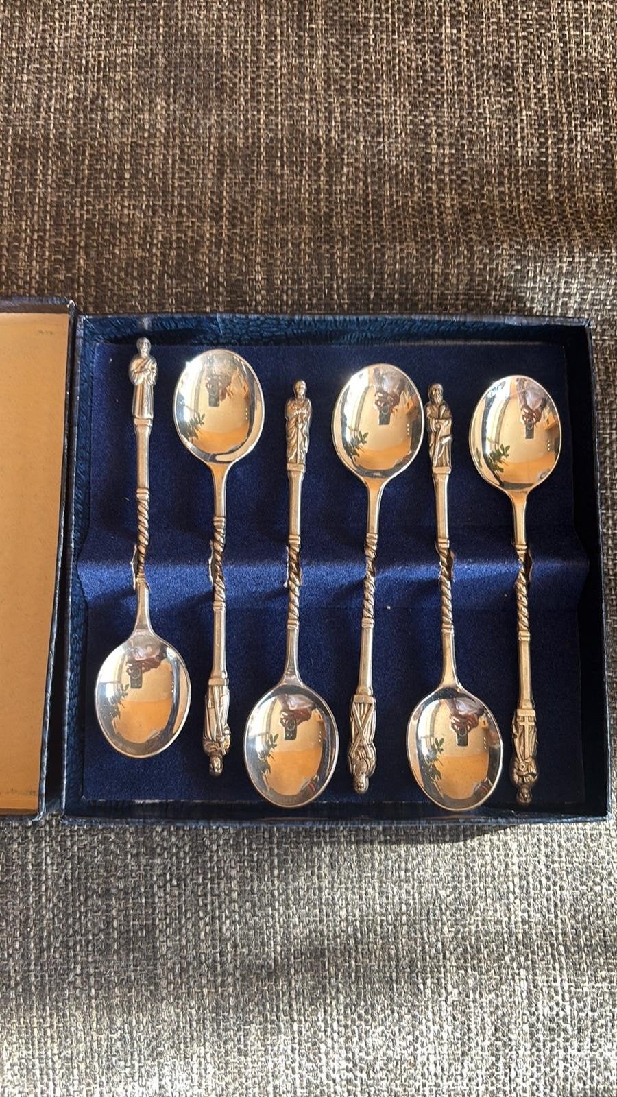 Set van 6 verzilverde lepels met figuurlijke handvatten, Antiek en Kunst, Ophalen of Verzenden