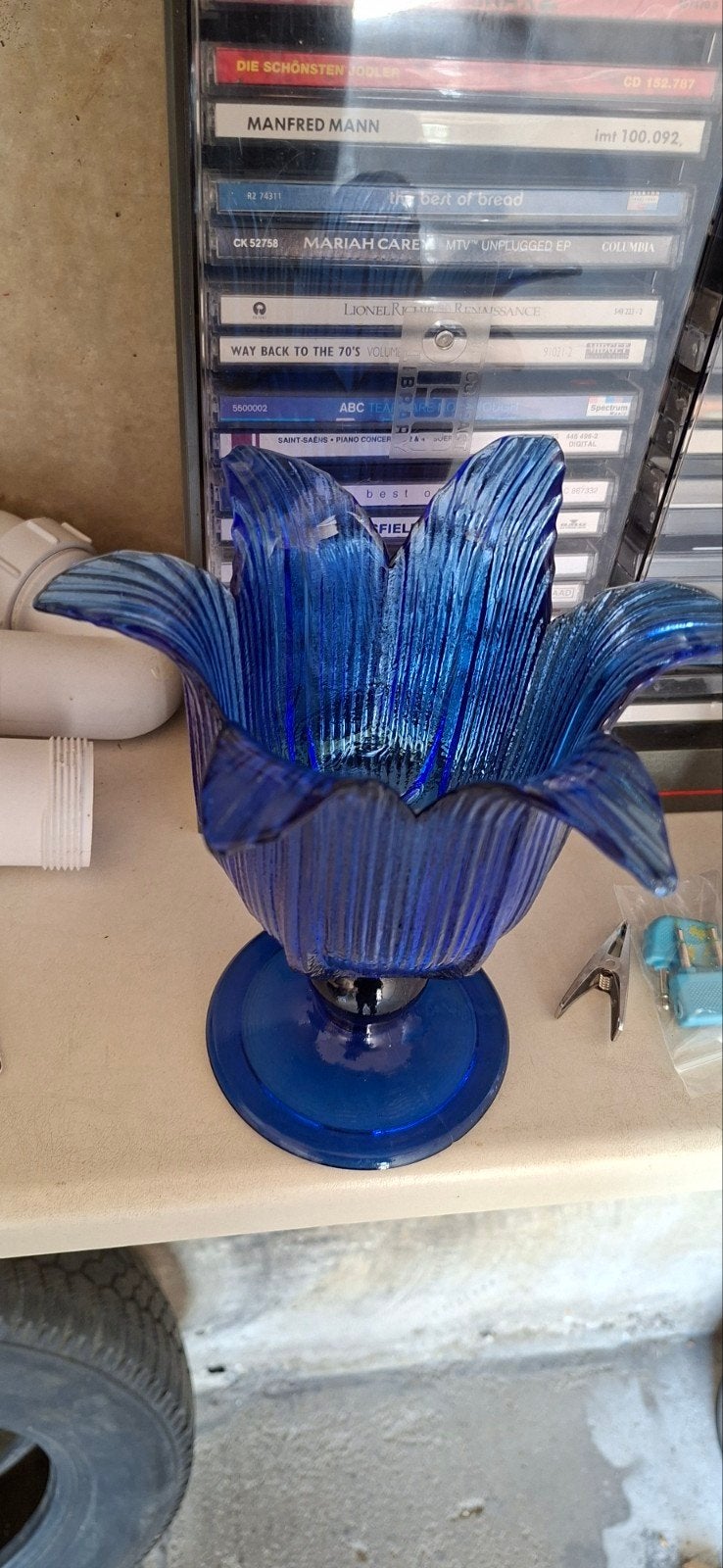 Prachtige blauwe glazen schaal en vaas set, Ophalen of Verzenden