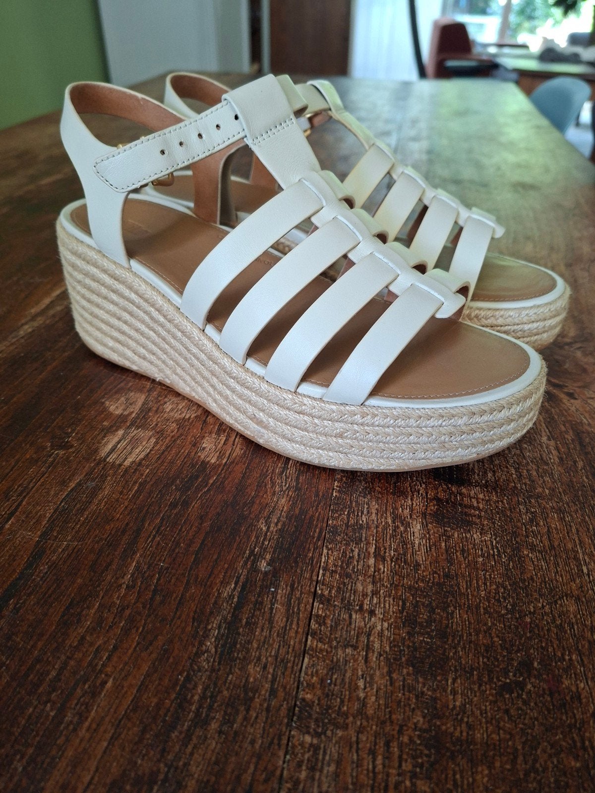 Fitflop dames 41 Platfforms Espadr. Leather Fisherman Wedge, Ophalen of Verzenden, Zo goed als nieuw, Zwart, Espadrilles of Moccasins