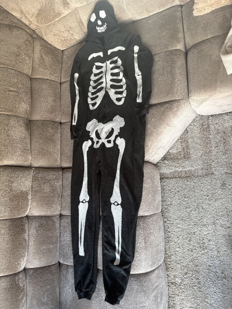 Halloween skelet onesie, Ophalen of Verzenden, Zo goed als nieuw, Kostuum, Halloween of Griezel