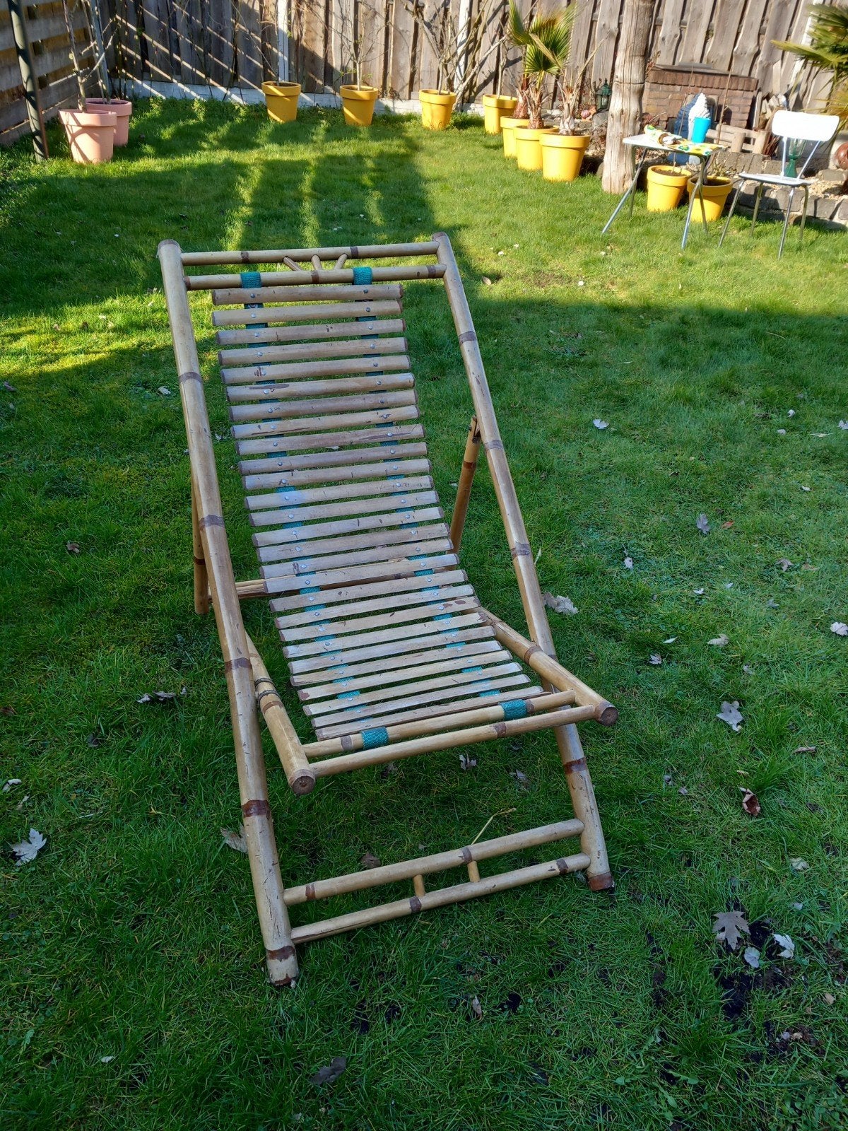 Bamboe ligstoel strandstoel, Tuin en Terras, Ophalen, Gebruikt, Rotan, Verstelbaar