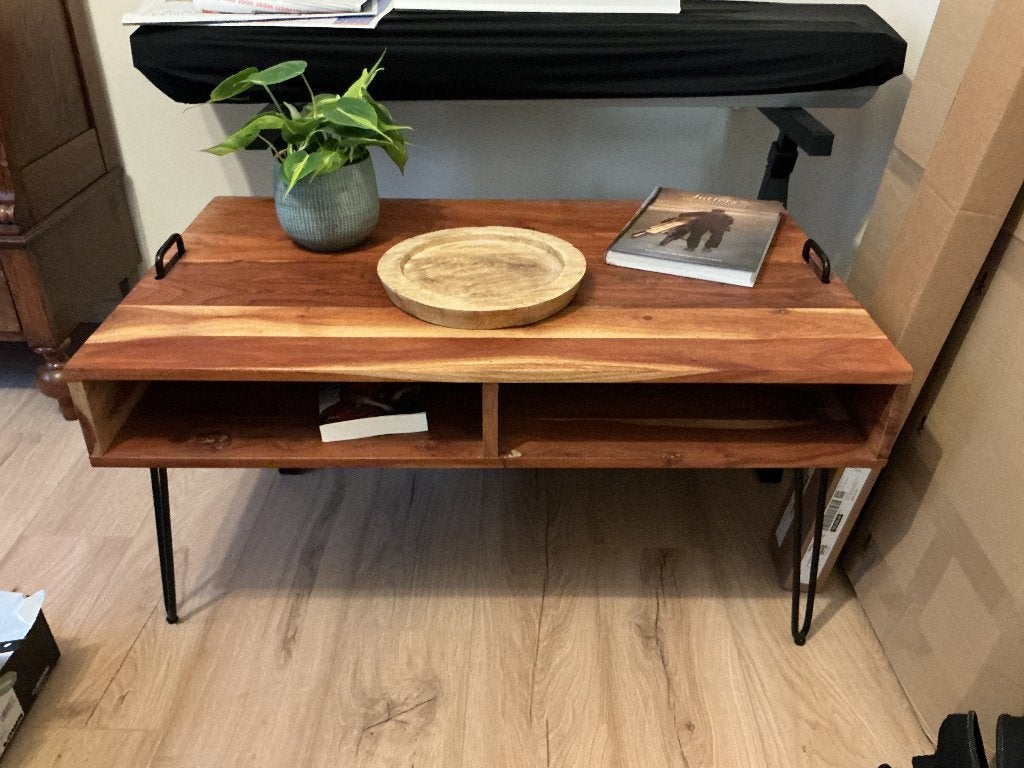 Acacia houten Salon tafel, 100 tot 150 cm, 50 tot 100 cm, Zo goed als nieuw, Ophalen