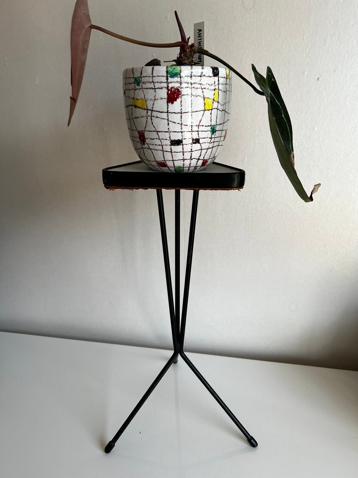 Vintage Tripod Plantentafeltje Driehoek Formica Metaal 60’s, Ophalen of Verzenden, Gebruikt, Rek/stellage