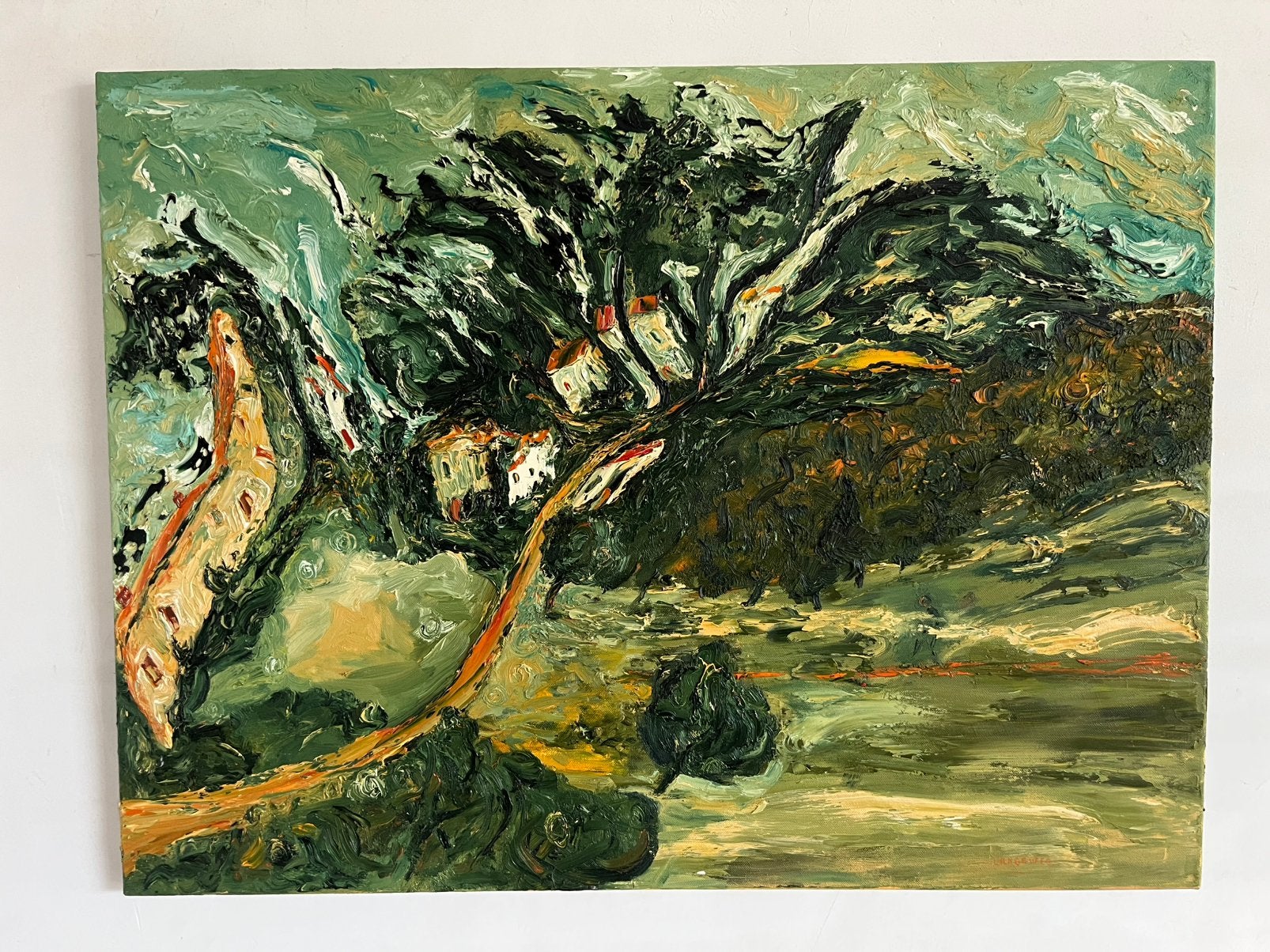Prachtig pasteus olieverf op doek landschap, Antiek en Kunst, Ophalen of Verzenden