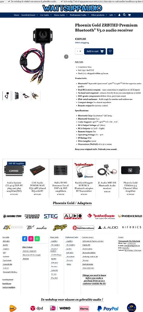 Phoenix Gold ZRBTHD Premium Bluetooth V5.0 audio receiver, Hifi-Focus, Aalsmeerderweg 173 1432 CL, Aalsmeer, Nieuw, Ophalen of Verzenden