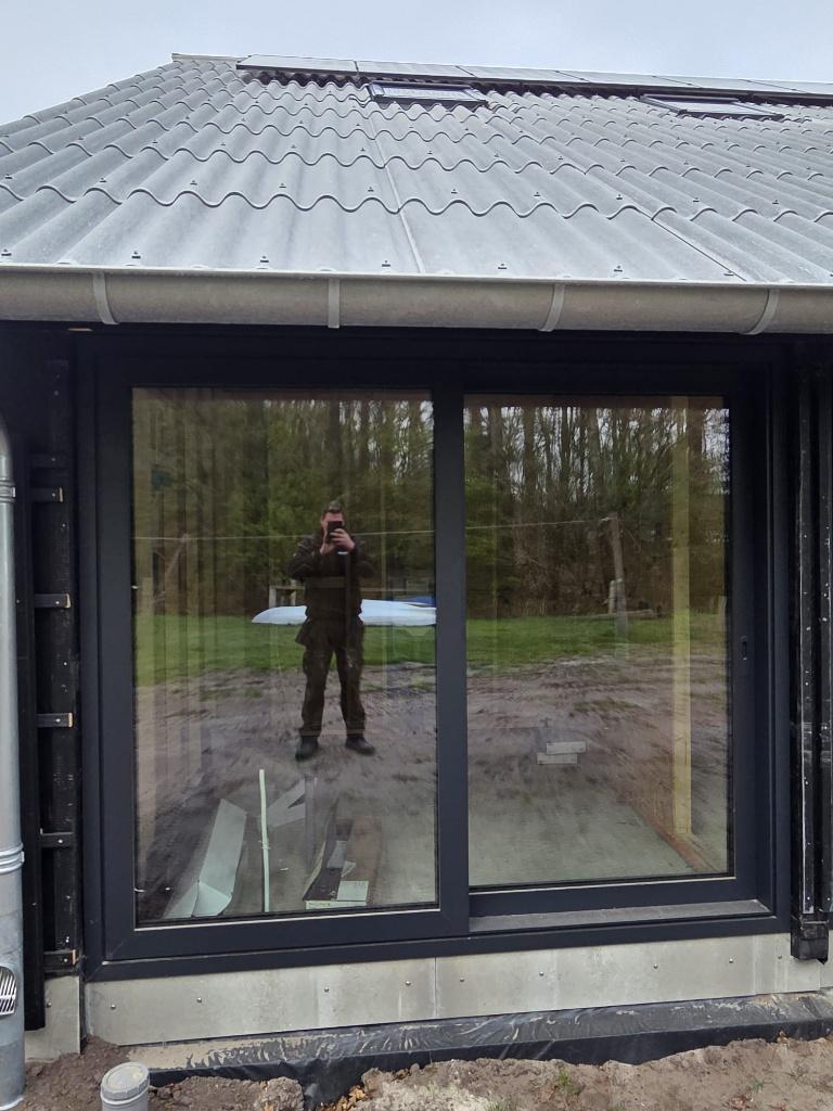 Aluminium schuifpui zwartgrijs, Ophalen, Schuifdeur, Glas, 120 cm of meer