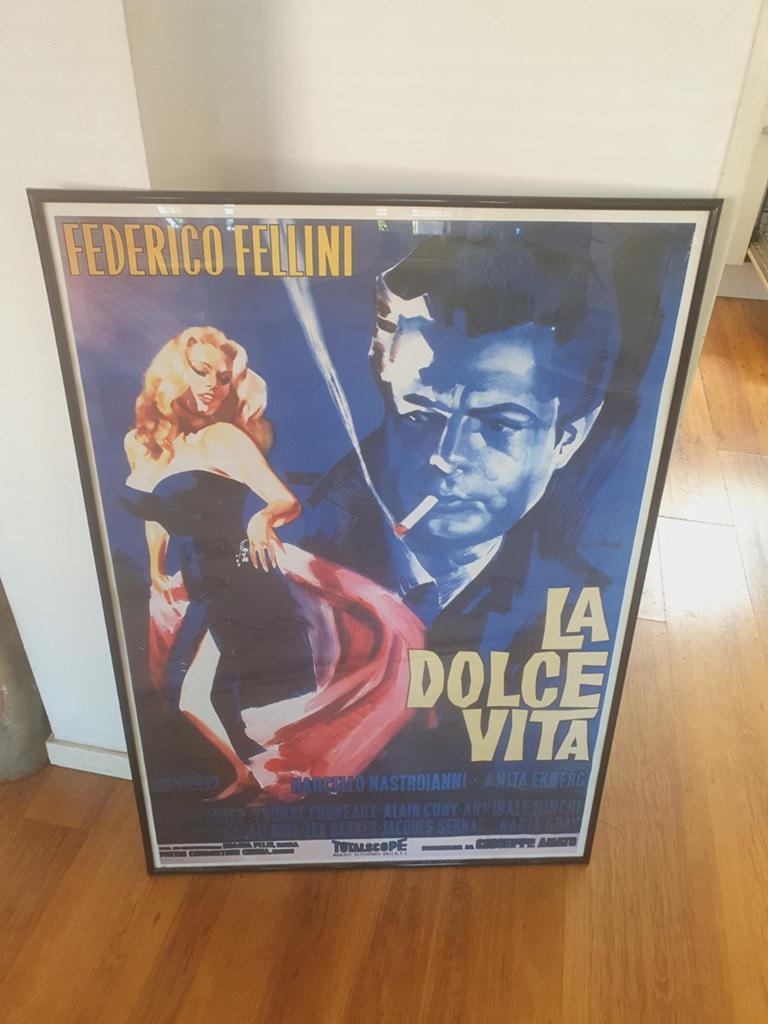 Filmposter La dolca vita met lijst, Ophalen, Met lijst, Zo goed als nieuw, A1 t/m A3