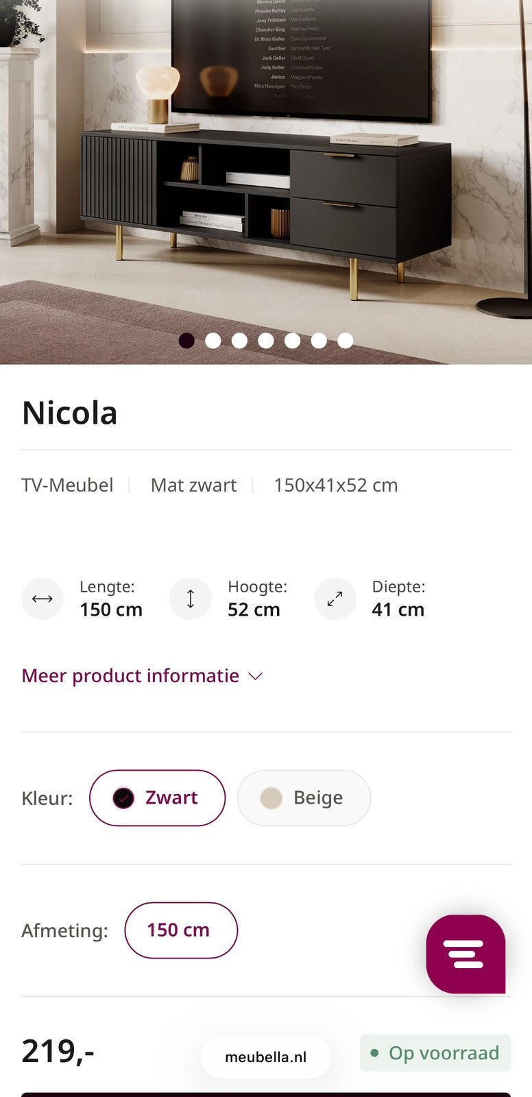 Tv meubel meubella zwart, Ophalen, 100 tot 150 cm, Zo goed als nieuw, Minder dan 100 cm