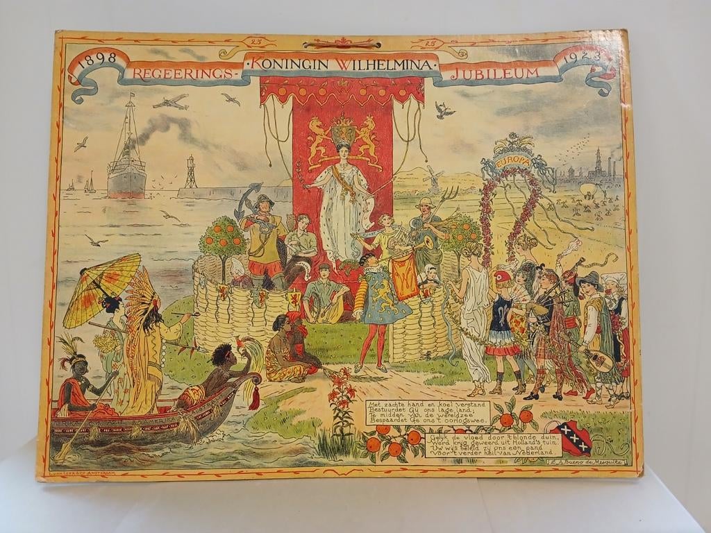 Schoolplaat Wilhelmina Jubileum 1923 - 25 jaar regering, Antiek en Kunst, Antiek | Schoolplaten, Ophalen of Verzenden, Geschiedenis