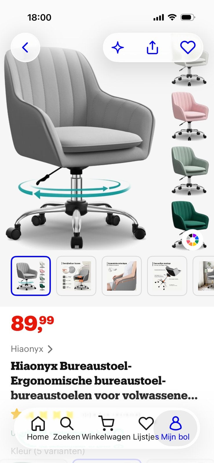 Ergonomisch bureaustoel, Ophalen, Nieuw, Grijs, Bureaustoel