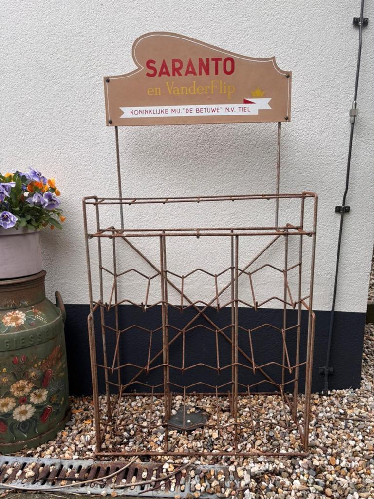 Vintage potten/flessenrek met reclamebord VanderFlip Tiel, Antiek en Kunst, Antiek | Overige Antiek, Ophalen