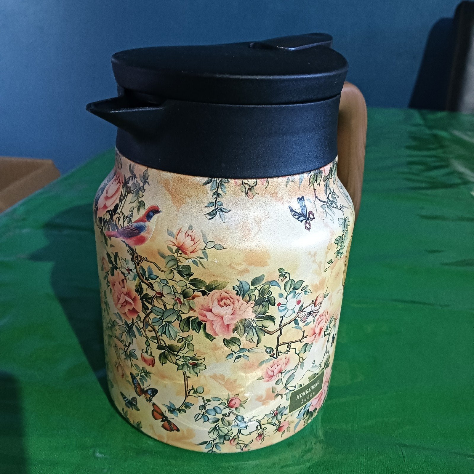 Vintage Bloemen Thermoskan - 1000ml RVS Theeketel, Zo goed als nieuw, Metaal, Meerkleurig, Ophalen