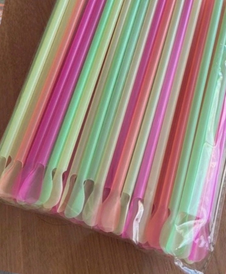 100 stuks plastic rietjes met lepel, Overige typen, Kunststof, Nieuw, Ophalen of Verzenden