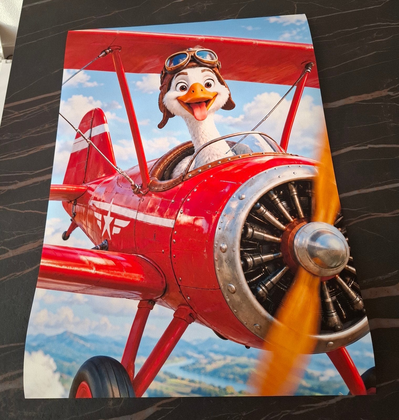 Grappige gans in rood vliegtuig poster, Ophalen, Rechthoekig Staand, Nieuw, A1 t/m A3