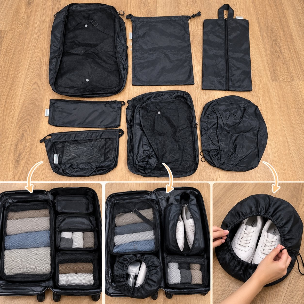 Reisorganizer Set - 7 Stuks Zwart, Ophalen of Verzenden, Nieuw
