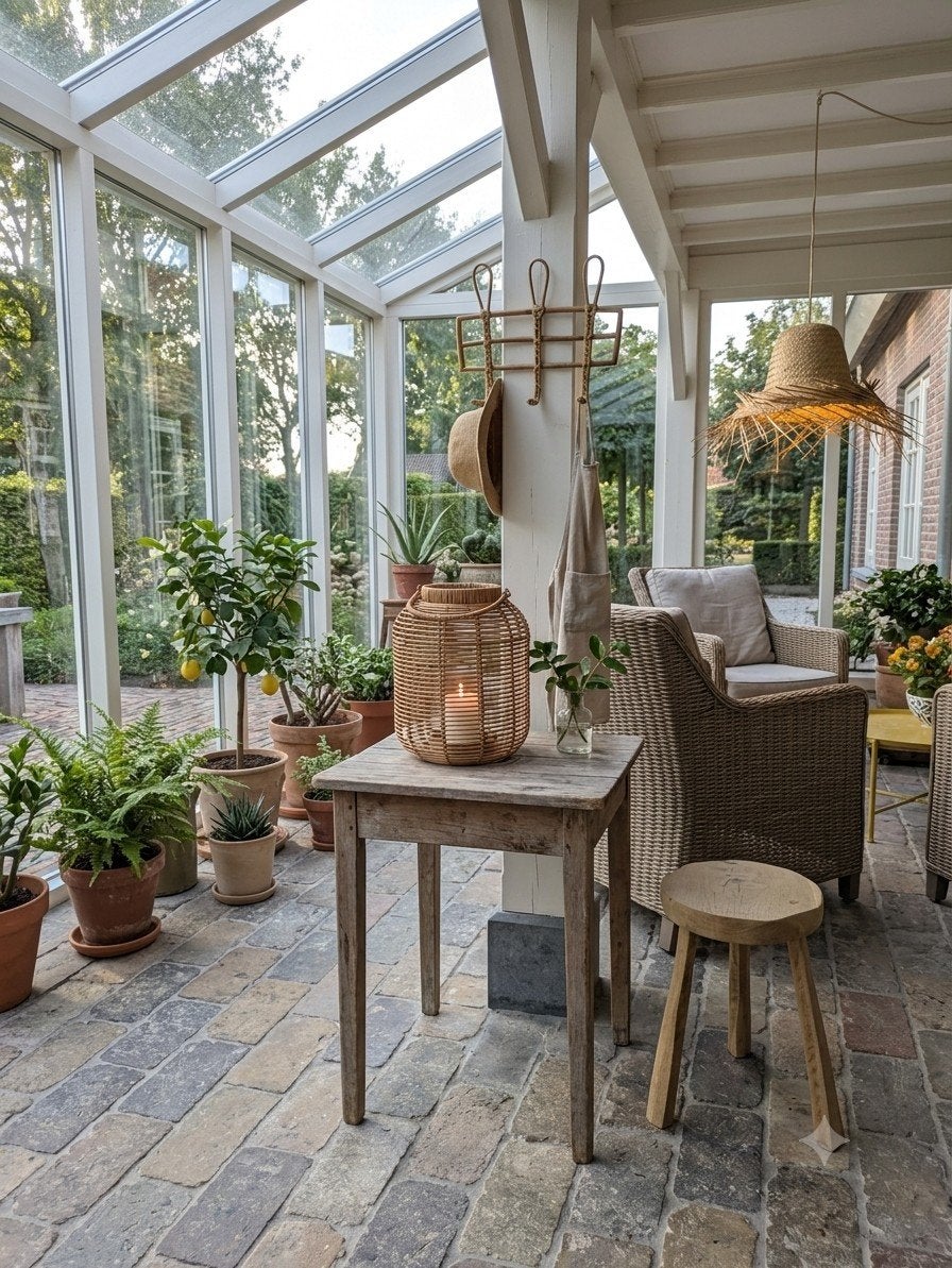 Rotan windlicht, rieten lamp, rotan kapstok, houten kruk, Ophalen, Gebruikt, Boho, Natuurlijk materiaal