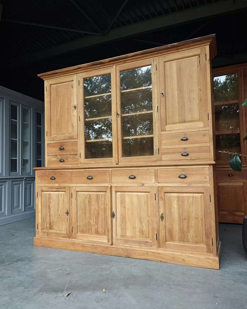 Teakhouten wandkast | Buffetkast | teak vitrinekast #3752, -, 200 cm of meer, -, Met lade(s)