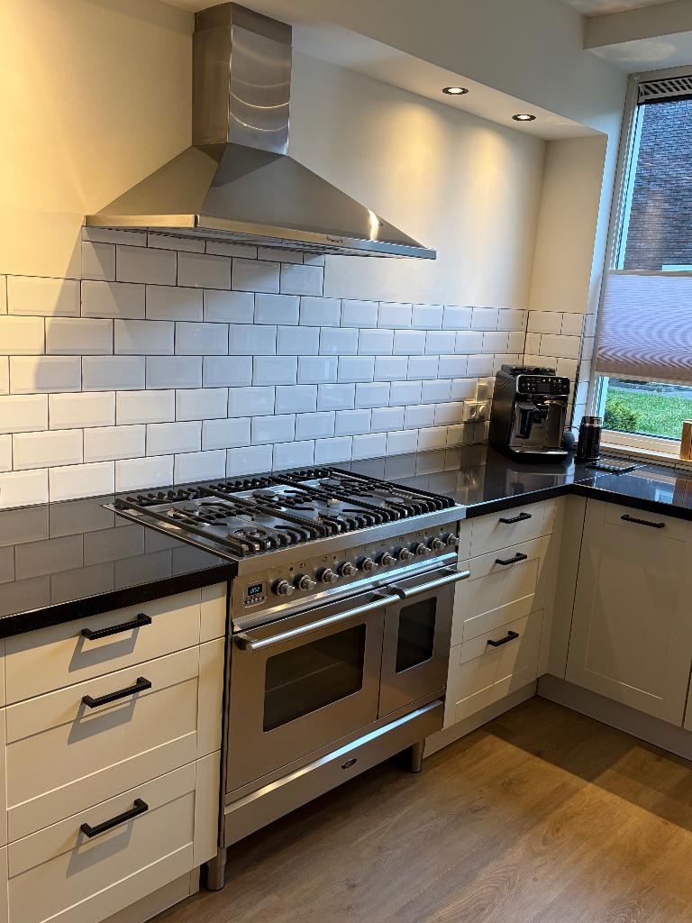 Boretti VT946RVS fornuis + 2 ovens + Bauknecht afzuigkap, Ophalen, Gebruikt, 60 cm of meer, Gas