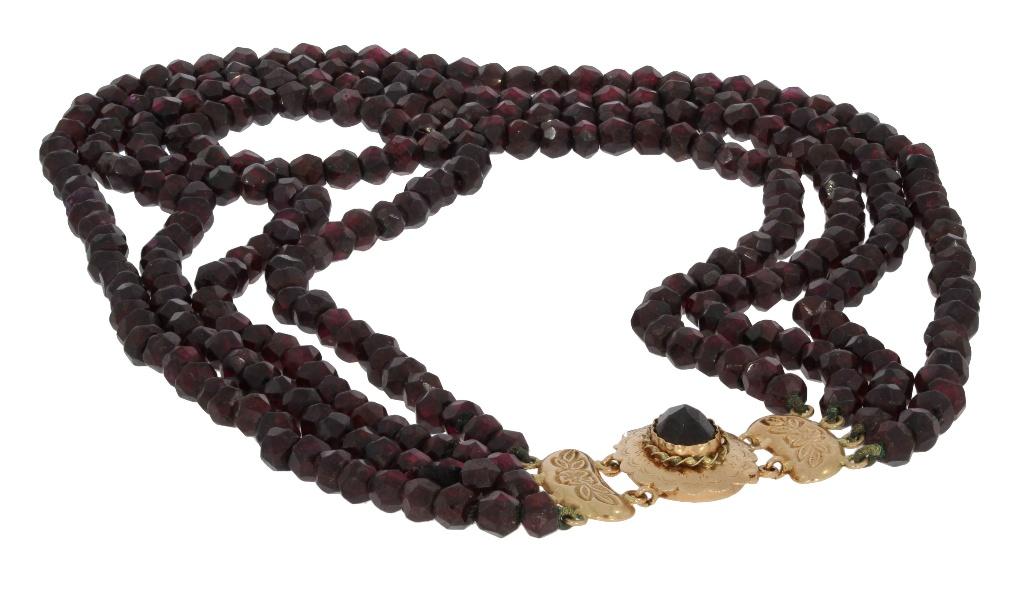 Granaat antieke ketting 14k gouden slot fraai dames vintage, Verzenden, Goud, Ketting, Met edelsteen