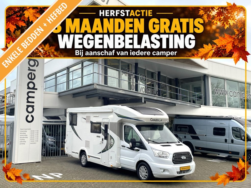 Chausson 627 ENKELE BEDDEN + HEFBED DIESELKACHEL ZONNEPANEEL, Ford, Half-integraal, Tot en met 4, Chausson