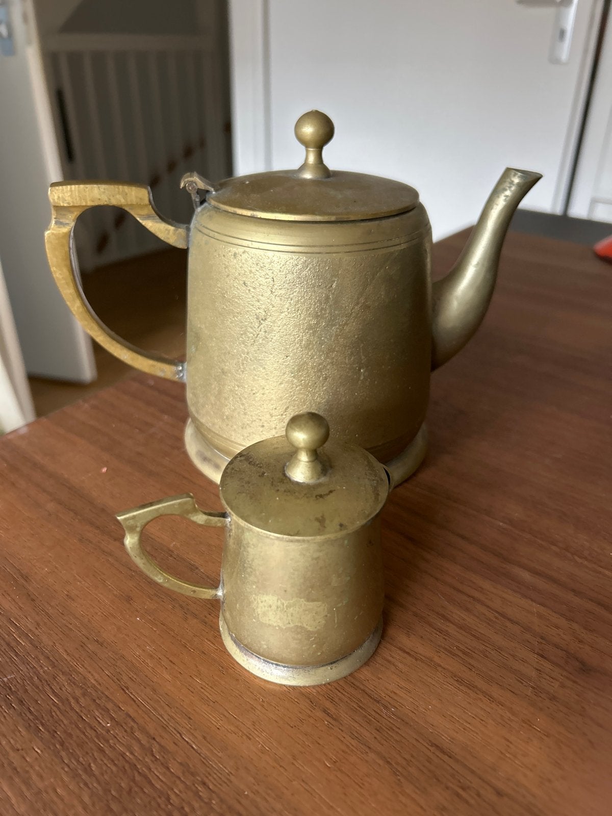 Vintage Koperen messing Theepot en Melkkannetje Set, Ophalen of Verzenden, Koper