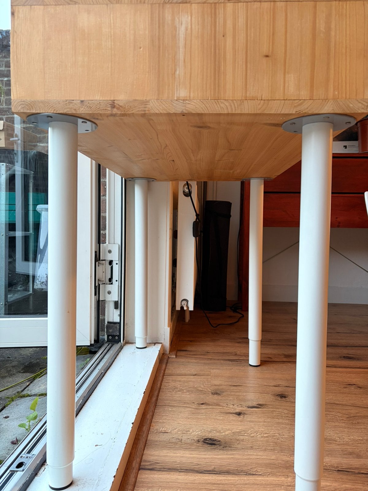 4 white adjustable Ikea legs “OLOV”, Ophalen, Tafelpoot, Minder dan 50 cm, 50 tot 100 cm