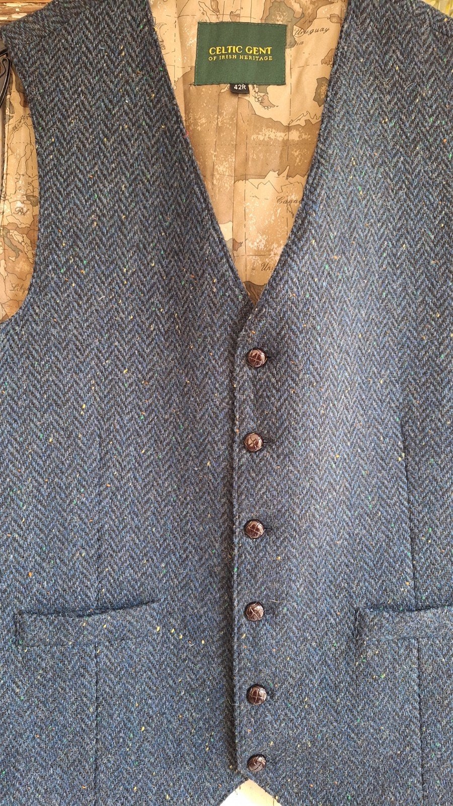 Iers vest gilet L tweed Ireland Celtic Gent, Ophalen of Verzenden, Gedragen, Blauw