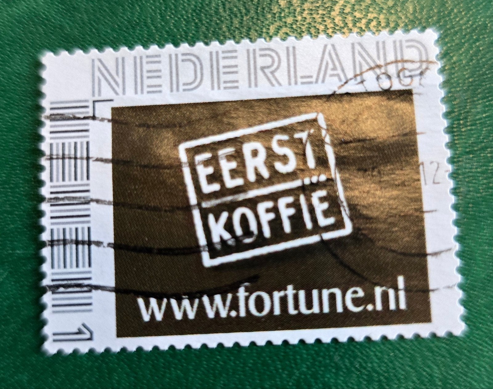 Persoonlijke postzegel 'Eerst Koffie' gestempeld kv1, Verzenden, Na 1940, Gestempeld