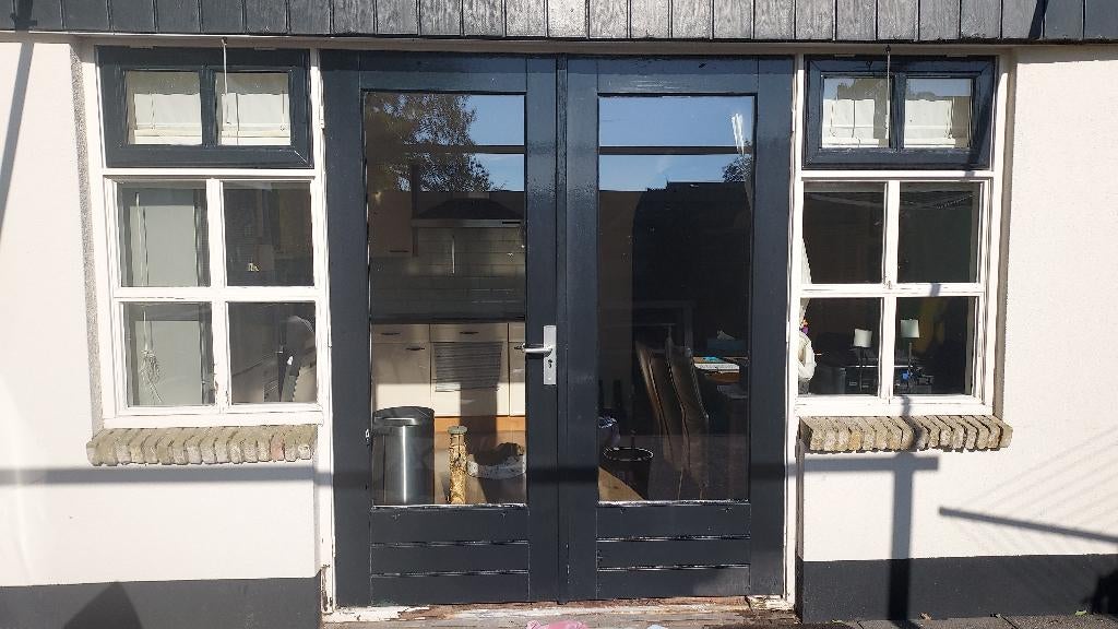Openslaande tuindeuren hout B184xH220 en 2 uitzetraampjes, Ophalen, Gebruikt, Buitendeur, Hout