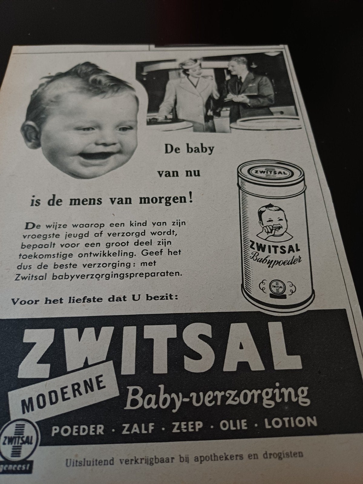 advertentie Zwitsal mens van morgen 1957, Ophalen of Verzenden, Zo goed als nieuw, Overige typen