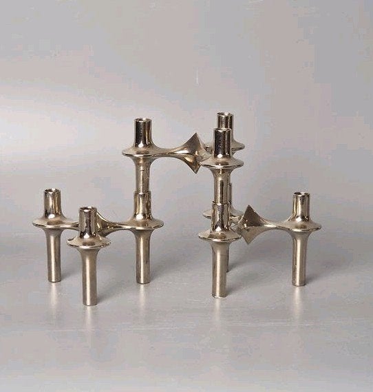 Set van 3 vintage modulaire metalen "Orion" kandelaars X111, Antiek en Kunst, Ophalen of Verzenden, Overige materialen