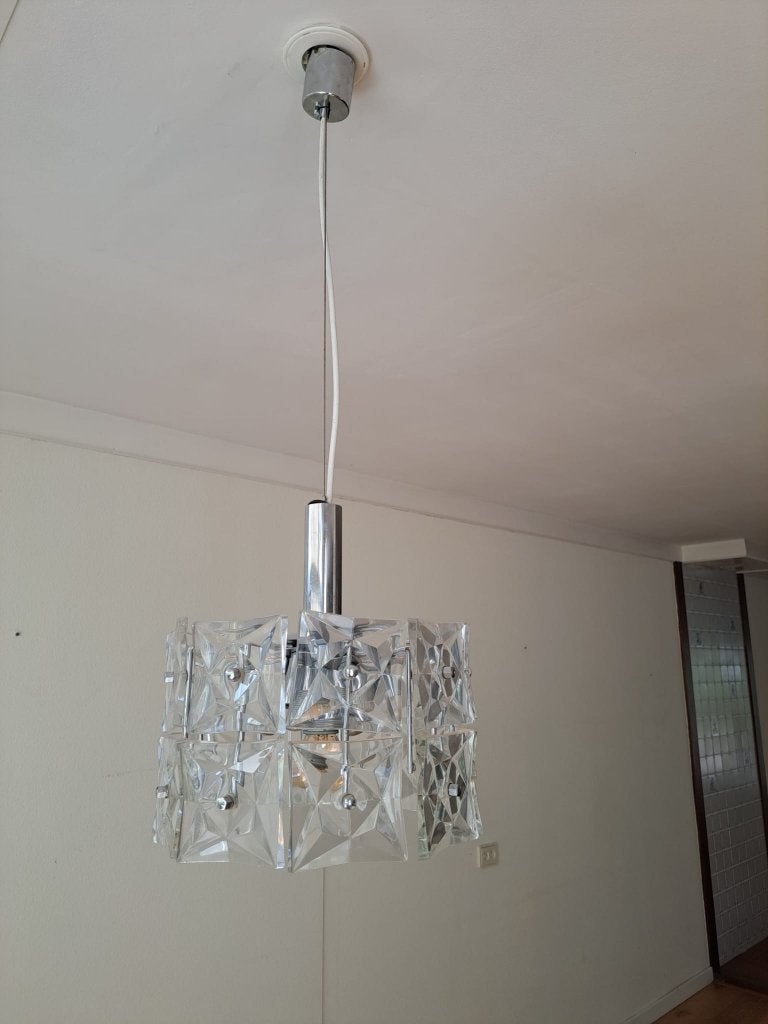 Kinkeldey mid-century hanglamp kristal, Ophalen, Gebruikt, Glas, E27 (groot)
