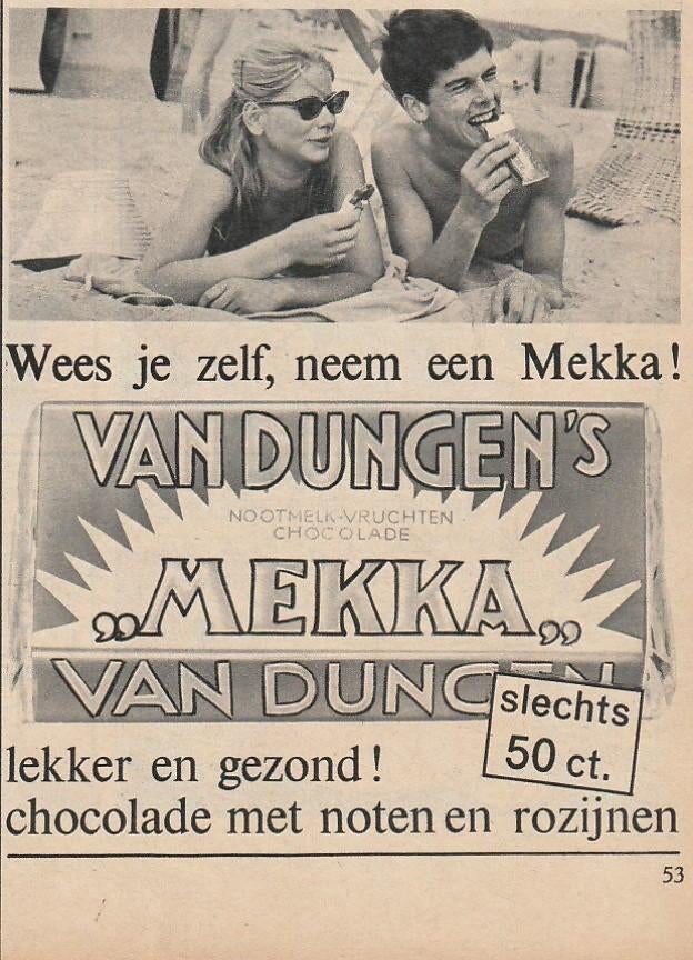 Retro reclame 1961 Van Dungen Mekka chocola op 't strand, Verzamelen, Verzenden, Overige typen