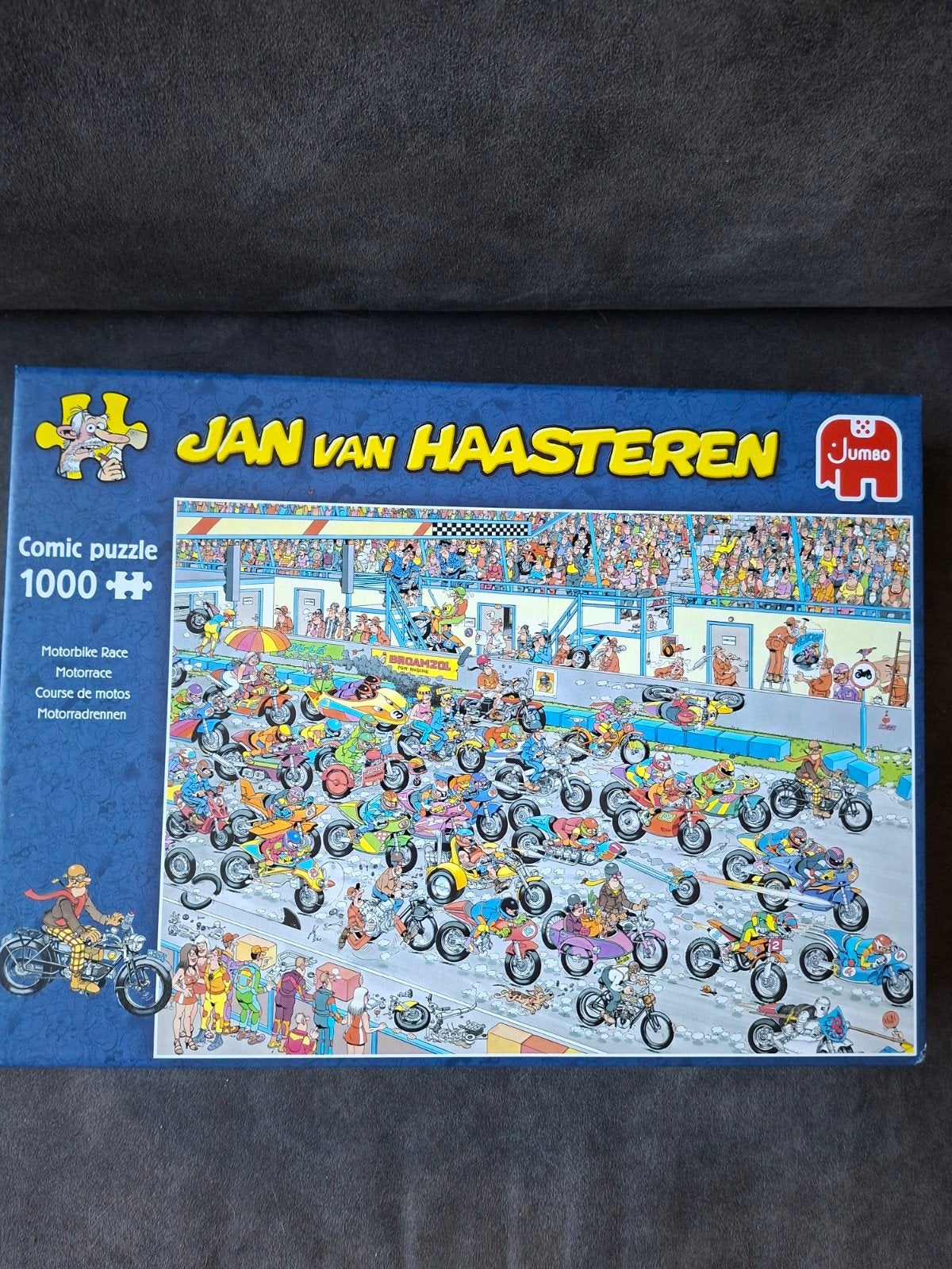 Jan van Haasteren Motorrace Comic Puzzel 1000 stukjes, Ophalen of Verzenden, 500 t/m 1500 stukjes, Zo goed als nieuw, Legpuzzel
