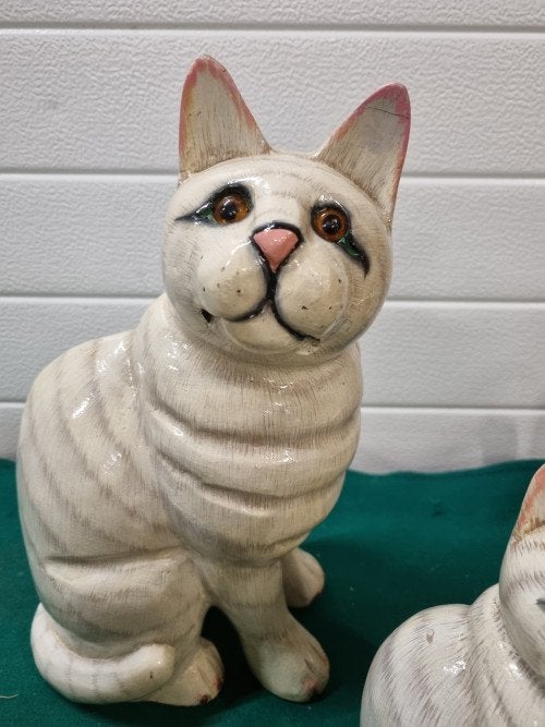 houten poezen katten beelden vijf stuks, Ophalen of Verzenden