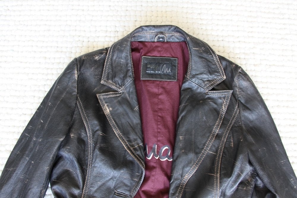 Vintage Leren Maze Jas (XS) € 55,-, Zwart, Zo goed als nieuw, Jasje, Maat 34 (XS) of kleiner