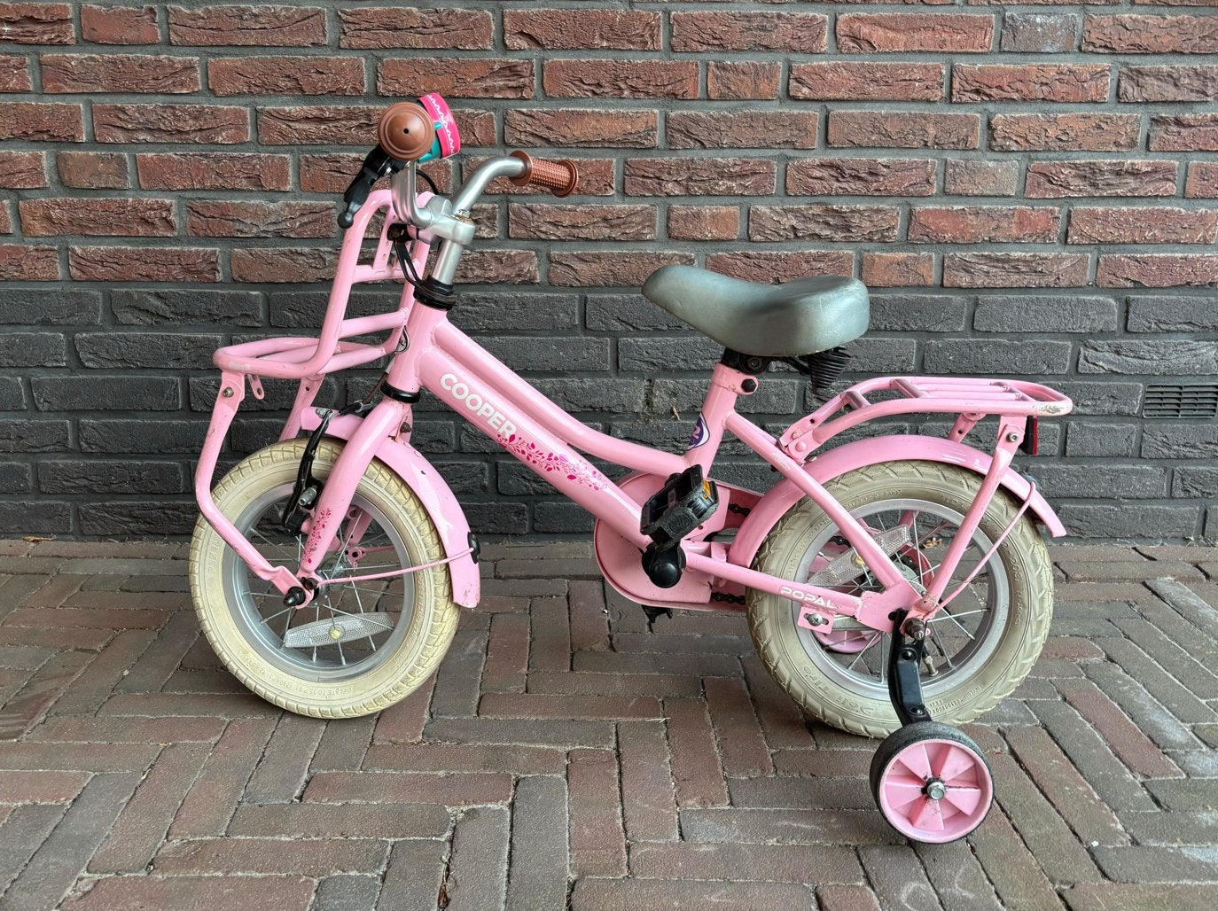 Popal Cooper meisjesfiets 12 inch (roze) met zijwieltjes, Ophalen, Zijwieltjes, Gebruikt, Minder dan 16 inch