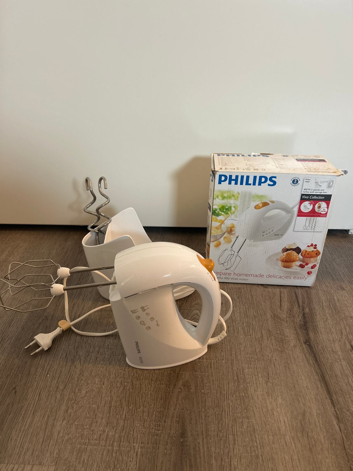 Philips Handmixer HR1561/50 - 400W met opbergstandaard, Witgoed en Apparatuur, Ophalen of Verzenden, Gebruikt, Vaatwasserbestendig