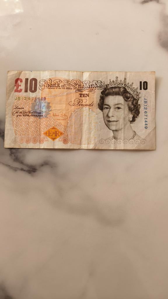10 Pond Biljet Engeland - Koningin Elizabeth II, Postzegels en Munten, Bankbiljetten | Europa | Eurobiljetten, Ophalen of Verzenden