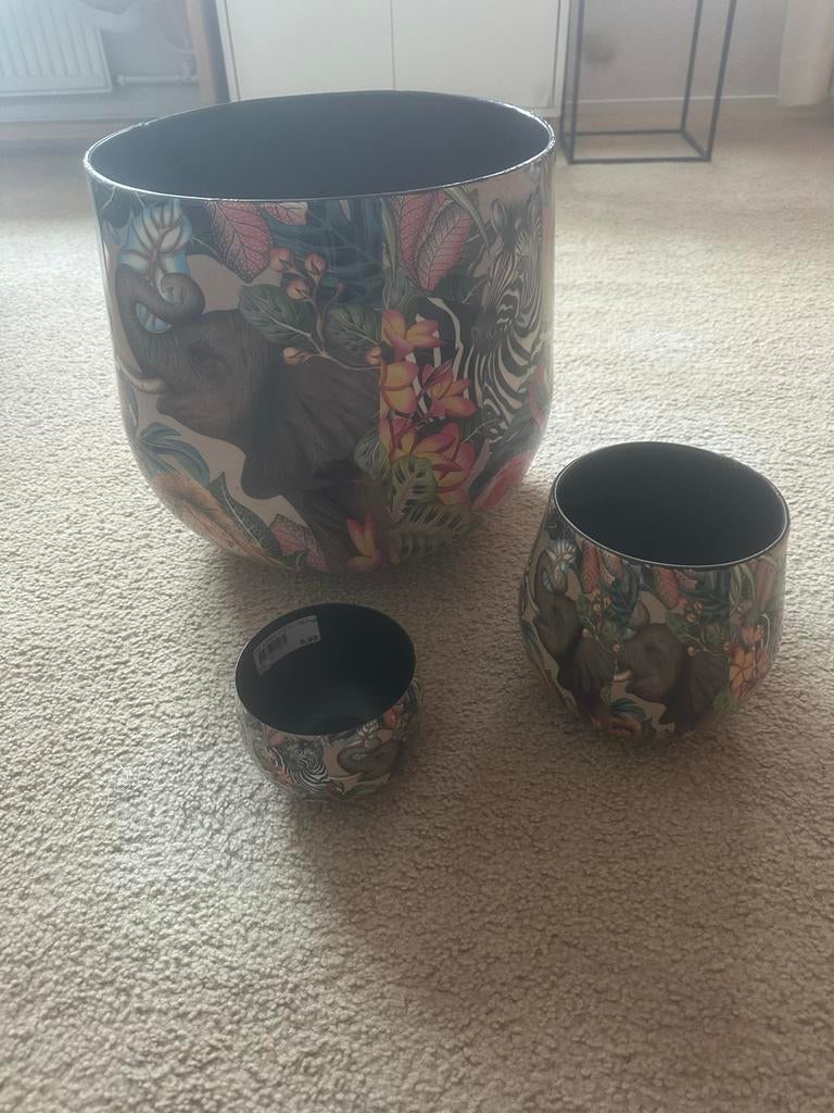 Set van 3 Intratuin potten met dierenprint, Ophalen, Overige materialen, 40 cm of meer, Rond