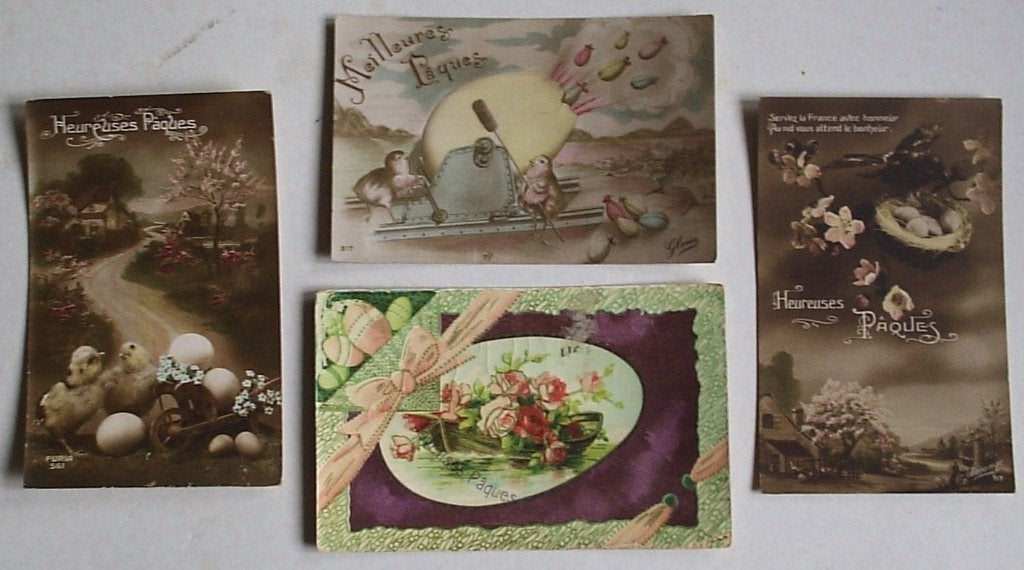 4 nostalgische franse paaskaarten. 1913, 1914, 1918, Verzenden