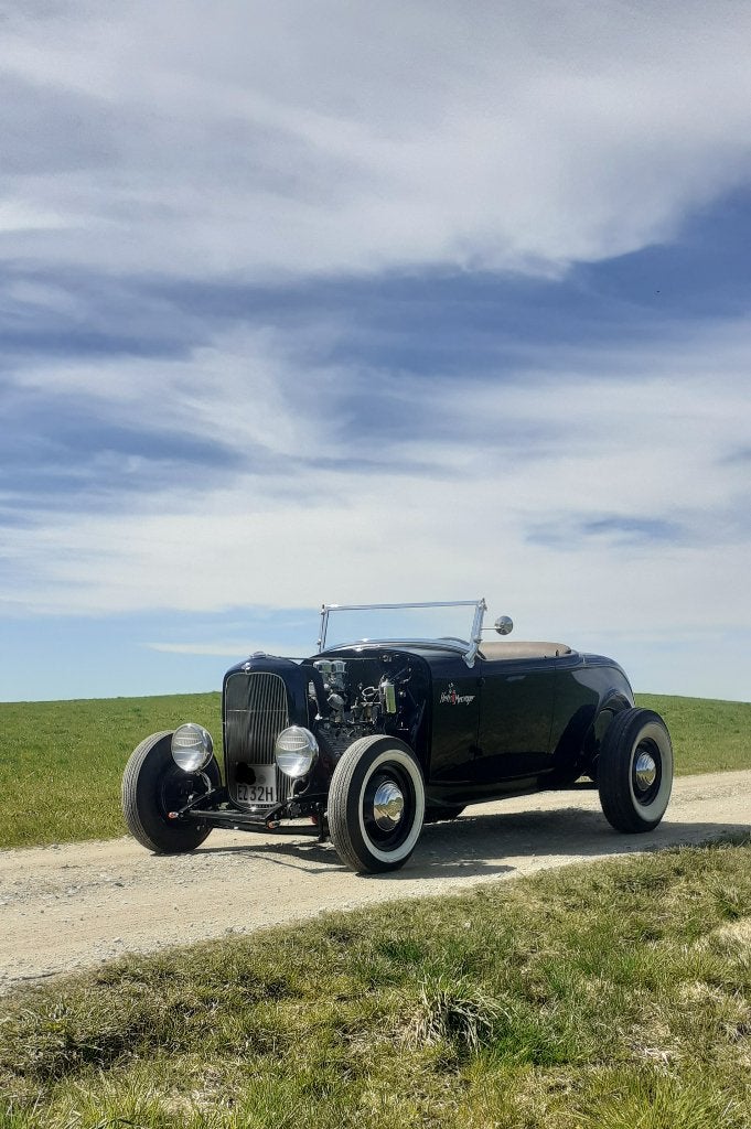 Ford Roadster Hot Rod, Cabriolet, Zwart, Leder, Bruin