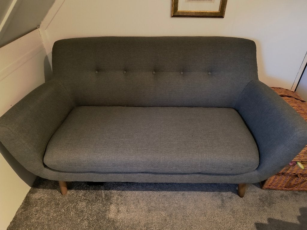 Grijze 2-zits bank, Huis en Inrichting, Banken | Bankstellen, Ophalen, Gebruikt, 150 tot 200 cm, Tweepersoons