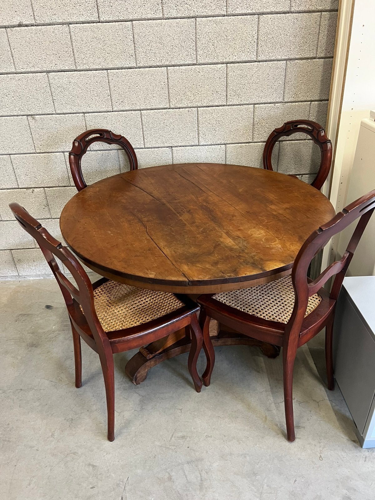 Mahoniehout BIEDERMEIER EETTAFEL + 4 STOELEN Queen Anne, Ophalen